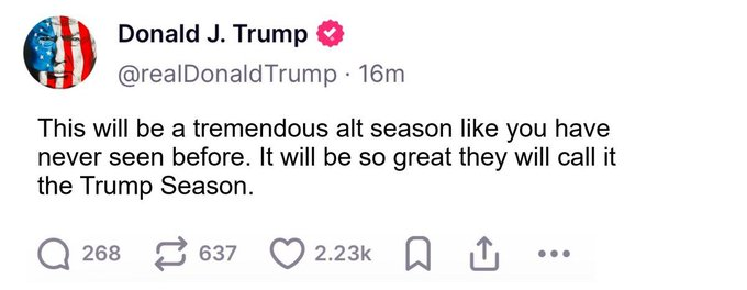 Did Donald Trump just officially declared Alt season???🤯