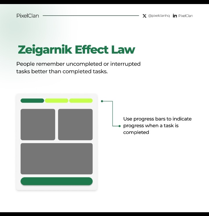 pixelclanhq's tweet photo. 3 UX laws every designer should know
• Jakob’s Law
Users expect your product to work like the ones they already know.
• Fitts’s Law
Bigger, closer targets = faster interactions.
• Zeigarnik Effect
Unfinished tasks stick in the mind. Progress bars work for a reason.

 Save this https://t.co/JjZ4MP4n3g