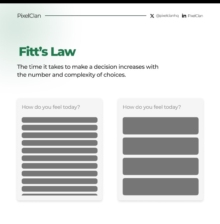 pixelclanhq's tweet photo. 3 UX laws every designer should know
• Jakob’s Law
Users expect your product to work like the ones they already know.
• Fitts’s Law
Bigger, closer targets = faster interactions.
• Zeigarnik Effect
Unfinished tasks stick in the mind. Progress bars work for a reason.

 Save this https://t.co/JjZ4MP4n3g