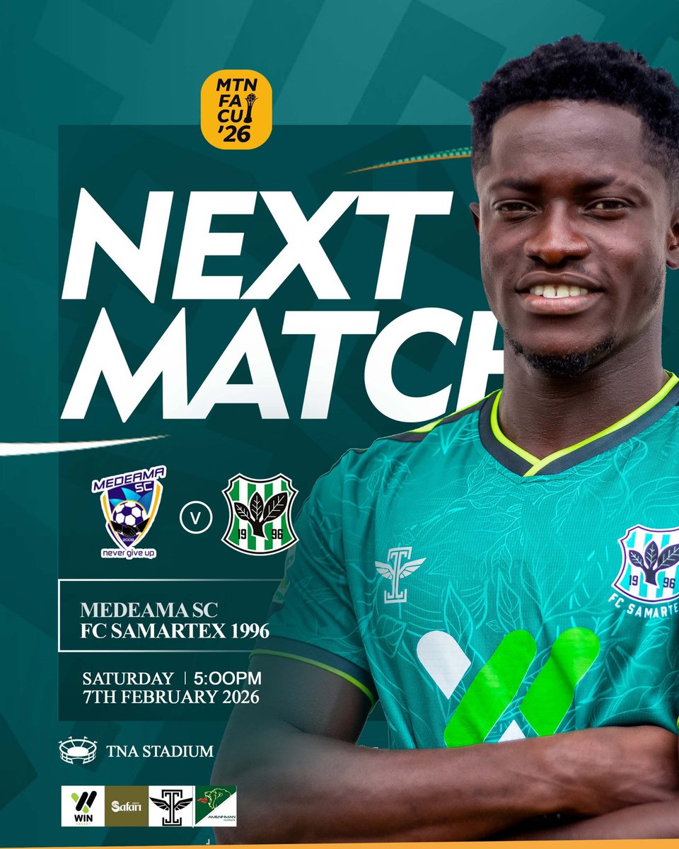 FcSamartex1996's tweet photo. FA Cup action awaits.
FC Samartex 1996 take on Medeama SC at the TNA Stadium this Saturday. 

#TimberGiants #FcSamartex1996 #MTNFAcup https://t.co/k5qCAdI0Zk