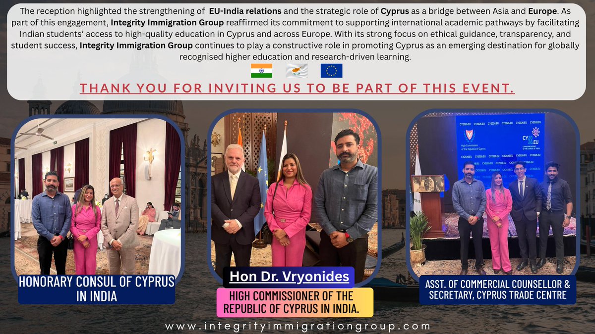 IntegrityImmigr's tweet photo. 🇮🇳🇨🇾 𝐓𝐡𝐚𝐧𝐤 𝐲𝐨𝐮 𝐟𝐨𝐫 𝐢𝐧𝐯𝐢𝐭𝐢𝐧𝐠 𝐮𝐬 𝐭𝐨 𝐛𝐞 𝐩𝐚𝐫𝐭 𝐨𝐟 𝐭𝐡𝐢𝐬 𝐞𝐯𝐞𝐧𝐭. 🇮🇳🇨🇾

We were #honoured to meet 𝐃𝐫. 𝐕𝐫𝐲𝐨𝐧𝐢𝐝𝐞𝐬, 𝐇𝐢𝐠𝐡 𝐂𝐨𝐦𝐦𝐢𝐬𝐬𝐢𝐨𝐧𝐞𝐫 𝐨𝐟 𝐭𝐡𝐞 𝐑𝐞𝐩𝐮𝐛𝐥𝐢𝐜 𝐨𝐟 𝐂𝐲𝐩𝐫𝐮𝐬 𝐢𝐧 𝐈𝐧𝐝𝐢𝐚, on the occasion 
#Cyprus https://t.co/zBbV1n3BGv