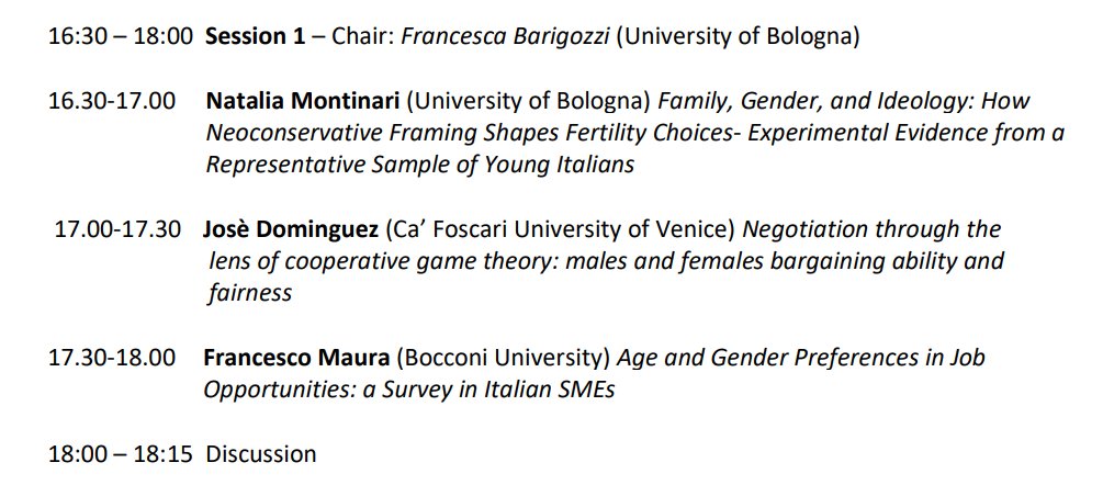 DSE_Unibo's tweet photo. 📢 Workshop – Thur 5 & Fri 6 Feb
🕛 Day 1: 14:30–18:15 | Day 2: 09:00–12:15
📍Auditorium
🎤 Keynotes: Nagore Iriberri & Alexander Cappelen
📝 “Experimental Approaches to Gender Inequality: Stereotypes, Norms, and Women’s Achievements in the Labour Market” #GenderEcon #EconTwitter https://t.co/IziXwGeAlV