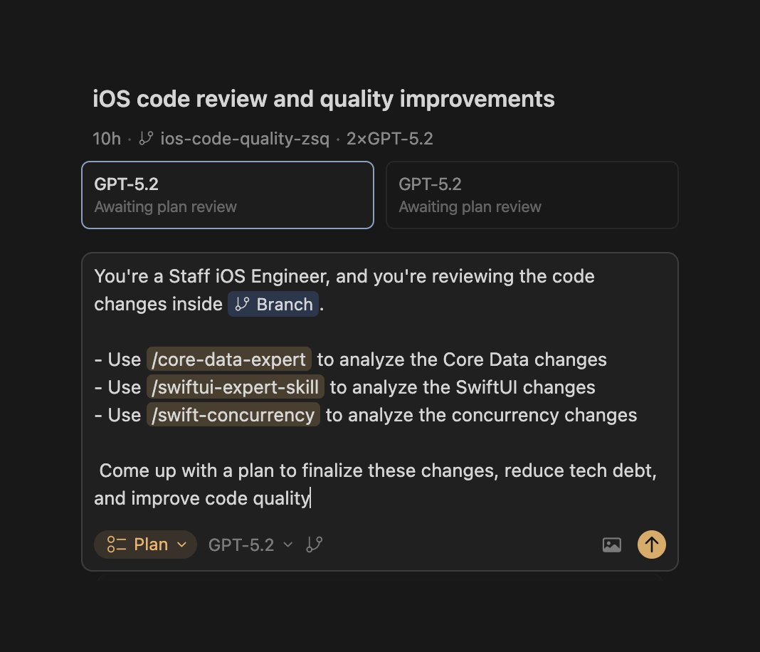 twannl's tweet photo. I ship my iOS apps faster with this final review prompt.

You’ll see the initial plan after 2 agent cycles, and the refined prompt in the screenshots.

What’s your #1 checklist item before release? https://t.co/x56QAsKTG2
