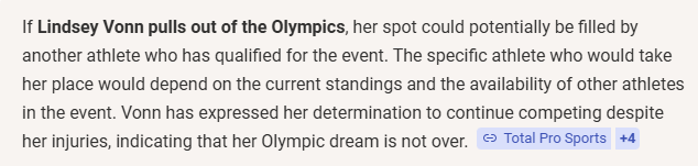 Lindsey Vonn is an old cow blocking young up and coming competitors she will show what a bum she is in the games get out and give the new kid a chance.