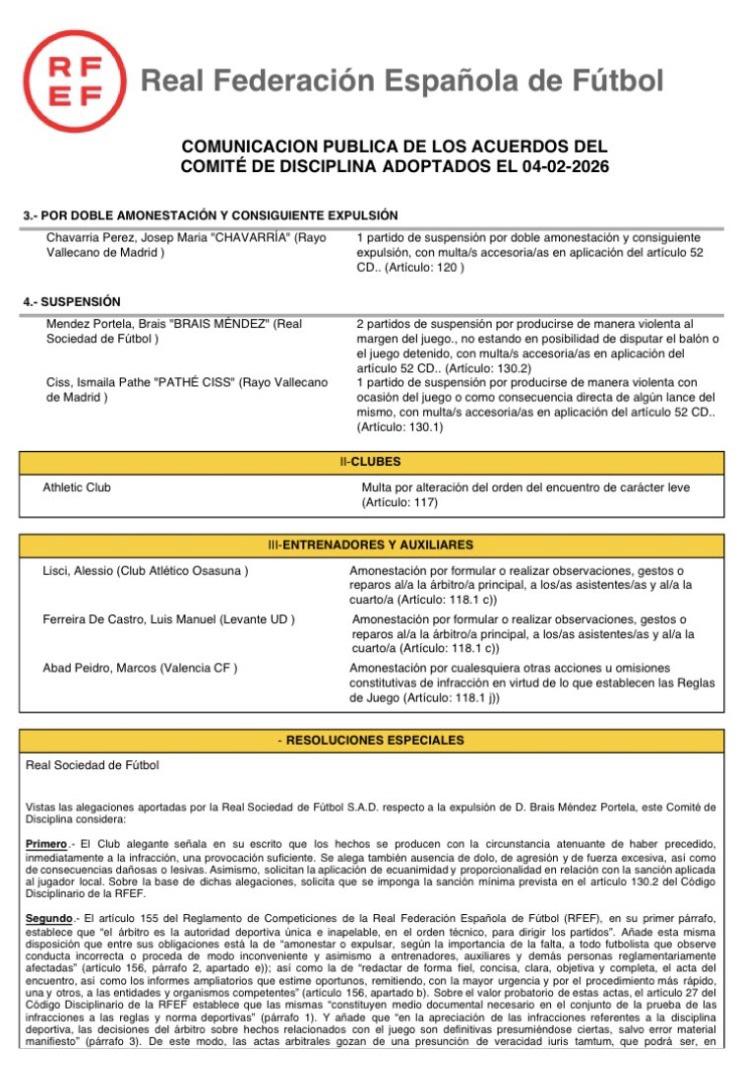 partidazocope's tweet image. 🚨 OFICIAL | Brais Méndez, sancionado con 2 partidos por su expulsión en el derbi vasco

❌ Se perderá los partidos contra @elchecf y @realmadrid 

📻 #PartidazoCOPE