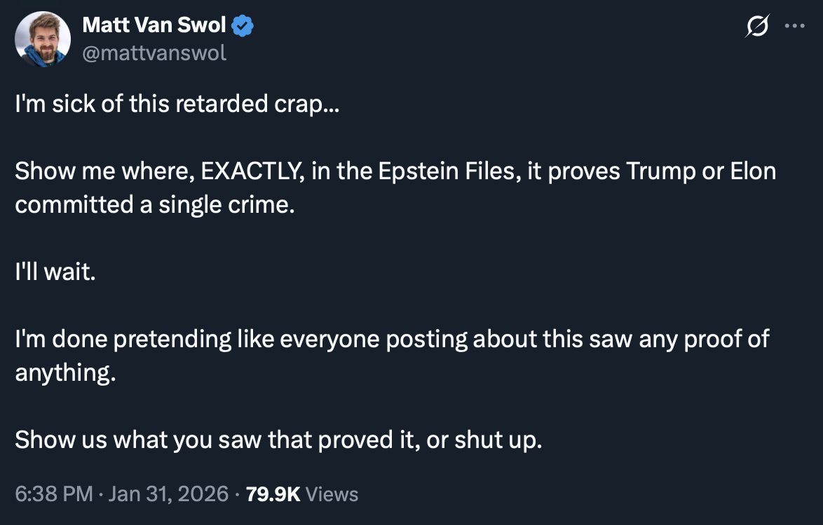 <a href="/ImBreckWorsham/">ThePatrioticBlonde🇺🇸</a> It's now been 5 days and you haven't responded to the easiest question posed to you.

If you cannot respond to this, you are a fraud who is worthy of no-one's attention.

I will say again: 

Show me where, EXACTLY, in the Epstein Files, it proves Trump or Elon committed a crime.