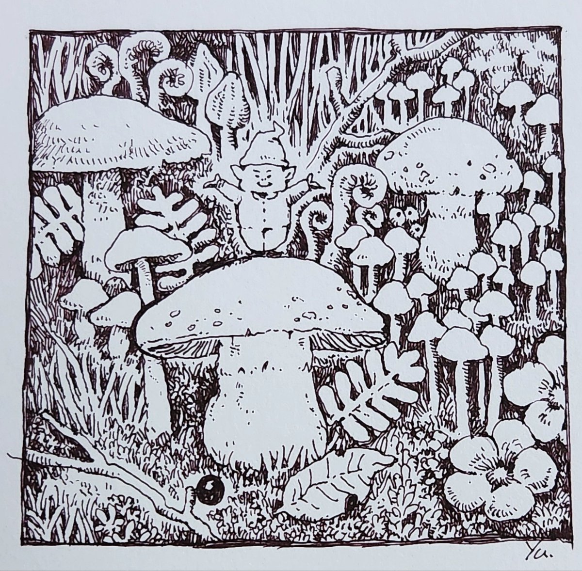 キノコと小人
#illustration #pendrawing #アナログイラスト #ペン画