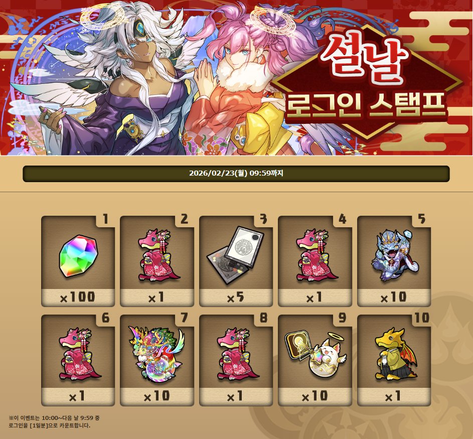 padkr_forever's tweet photo. 설날  로그인 스탬프 실시!

기간 : 2026/02/06(금) 10:00 ~ 2025/02/23(월) 09:59

기간 한정으로 특별한 로그인 스탬프를 실시!
[마법석 100개] 및 [★7이상 설날 에그] 등 기간 중 로그인 일수에 따른 보상이 게임 내 메일로 전달됩니다!

https://t.co/OOU5uAJgFJ https://t.co/zvyPv4352T