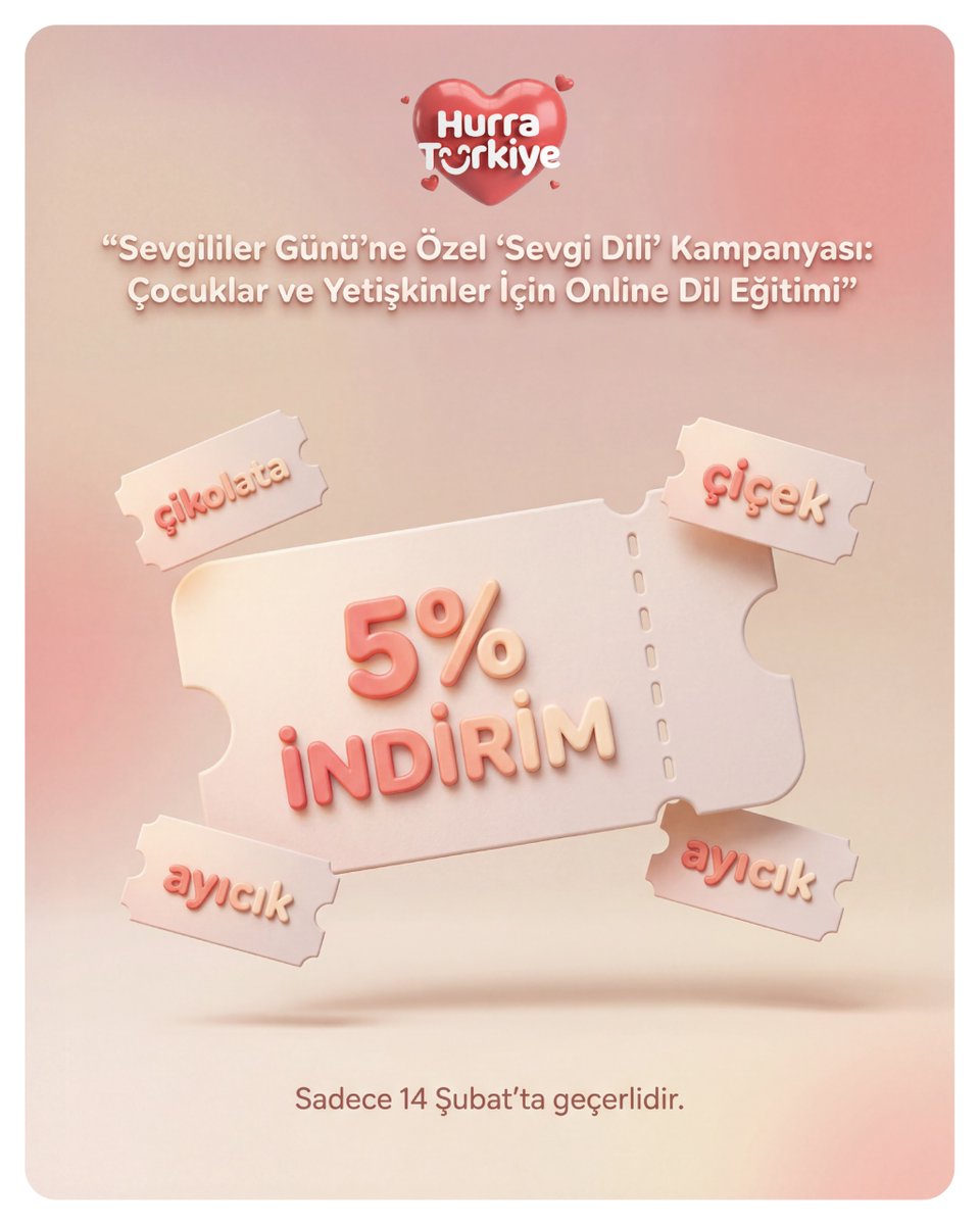 TurkiyeHurra's tweet photo. 💙 Sevgililer Günü’nde Türkçeyi sevgiyle öğrenin!
Hurra Türkiye’nin #SevgiDili kampanyasıyla
14 Şubat’a özel %5 indirim sizi bekliyor! 🇹🇷
📚 Detaylar: https://t.co/NUom7IgzJK
📌 Şimdiden hesabınızı oluşturun: https://t.co/k1sH7IKDrx
#OnlineTürkçe #AnaDil #HurraTürkiye https://t.co/viXuMD6Cq6