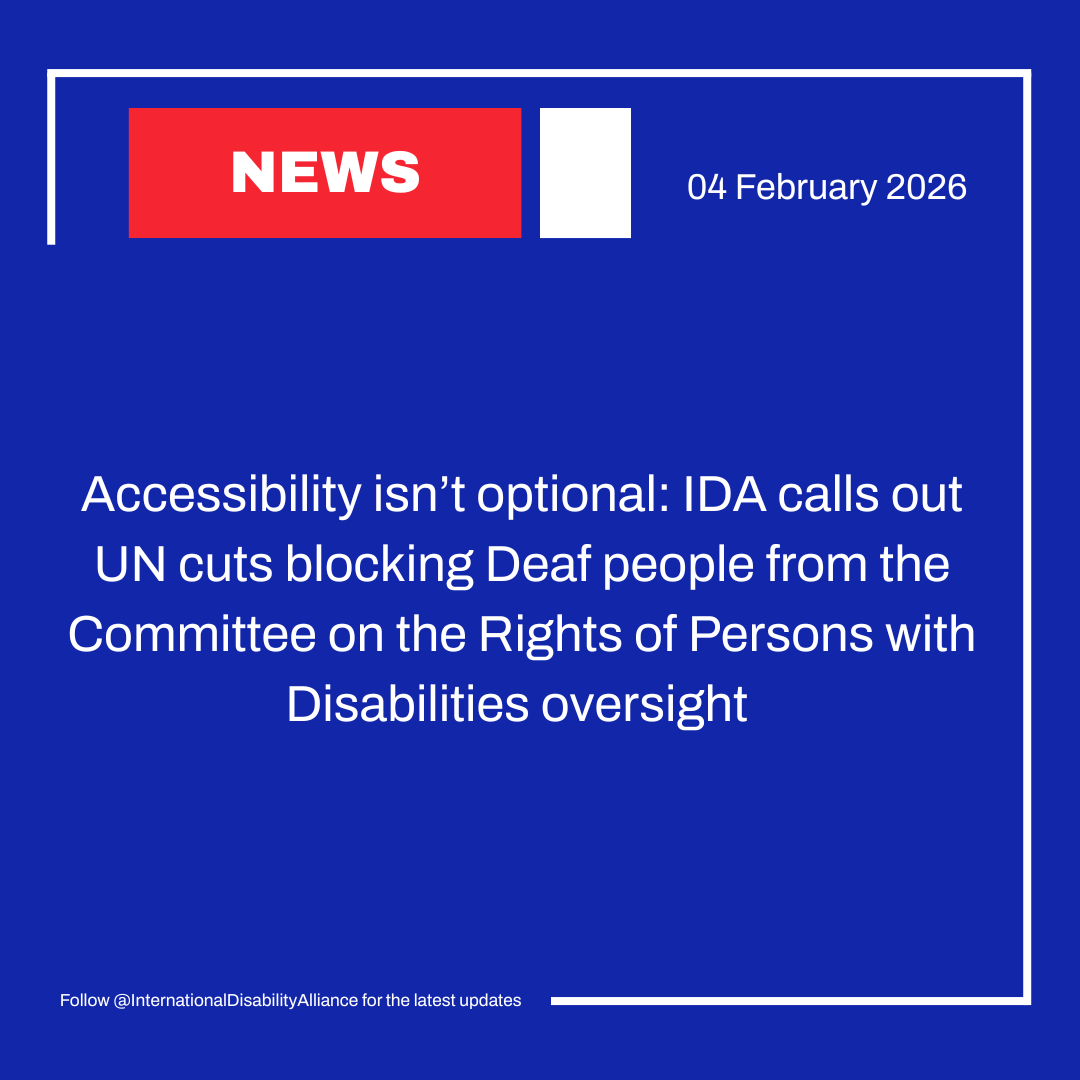 IDA_CRPD_Forum's tweet photo. .@UN  cuts are undermining accessibility at the Committee on the Rights of Persons with Disabilities, blocking Deaf people’s participation and weakening human rights oversight.
IDA urges urgent action ahead of the Committee’s March 2026 session.
#CRPD #Accessibility #DeafRights #DisabilityInclusion
More info here: https://t.co/zLK3X42vq2