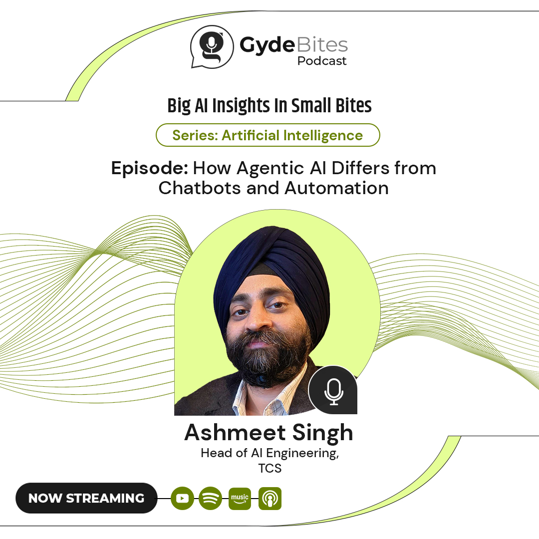 GydeAI's tweet photo. “Chatbots answer questions. Agents take responsibility for outcomes.”

Ashmeet Singh, Head of AI Engineering at TCS, explains in simple terms when chatbots are enough, when automation works, and when #AgenticAI becomes essential.

Catch the full episode👉https://t.co/qPxlmiZZWI https://t.co/iaNZJWYZdn