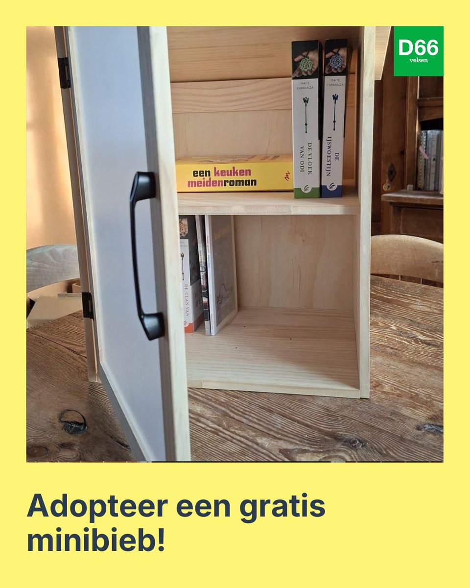 D66Velsen's tweet photo. 📚D66Velsen zoekt inwoners die een gratis minibiebs willen adopteren!

“Zo ontstaat er in 1 dag een netwerk van minibiebs in Velsen, waar buurtbewoners boeken kunnen lenen, ruilen en delen.” https://t.co/Pvx68Yhq0t