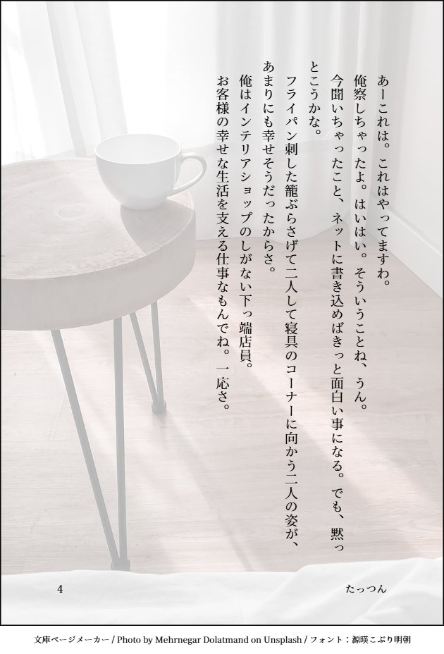 アフター合同誌に載せた小話になります～。モブ店員視点のインテリアショップに買い物に来たSGのちょっとしたお話☺