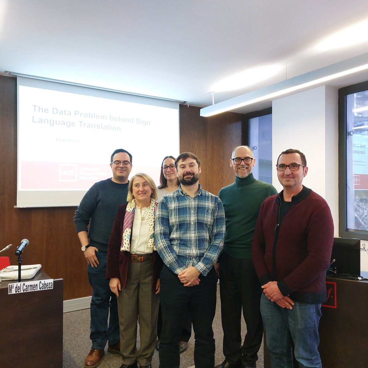 h_saggion's tweet photo. Congratulations to Euan McGill on his masterful PhD thesis defense "The Data Problem Behind Sign Language Translation." Thanks to the jury ! All the best in your career Euan! https://t.co/L1TyjVbdfg @talnupf https://t.co/a9zgbCIKbP