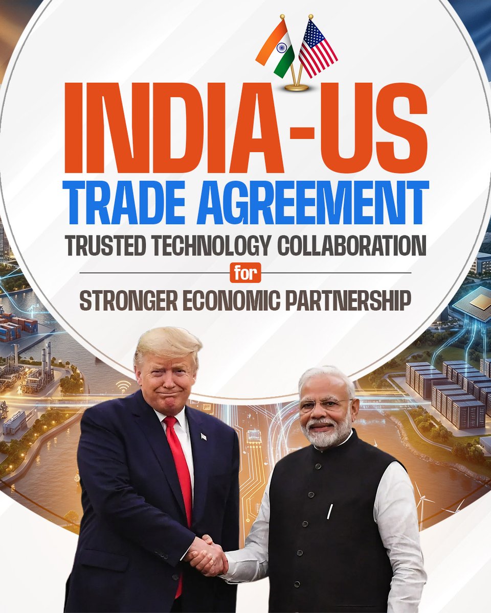 DoT_India's tweet photo. India–US Trade Agreement.
A stronger economic partnership ahead, boosting tech trade, driving innovation, creating jobs opportunities, and enabling trusted technology collaboration between India and the US.
#IndiaUSTrade #EconomicPartnership #TechTrade #Innovation #JobGrowth #TrustedTechnology #DoT
@JM_Scindia @PemmasaniOnX @PMOIndia @pib_comm @PIB_India @DDNewslive