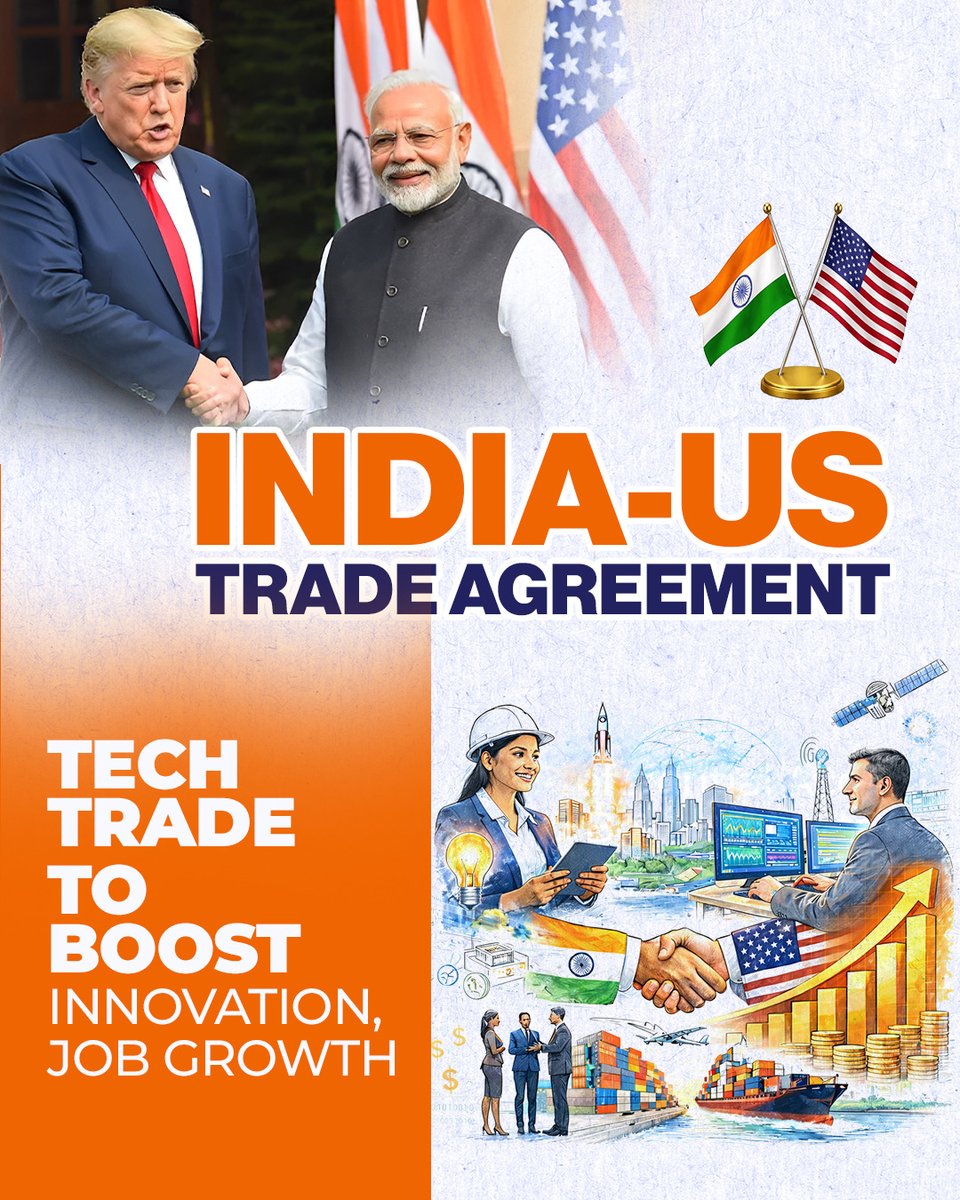 DoT_India's tweet photo. India–US Trade Agreement.
A stronger economic partnership ahead, boosting tech trade, driving innovation, creating jobs opportunities, and enabling trusted technology collaboration between India and the US.
#IndiaUSTrade #EconomicPartnership #TechTrade #Innovation #JobGrowth #TrustedTechnology #DoT
@JM_Scindia @PemmasaniOnX @PMOIndia @pib_comm @PIB_India @DDNewslive