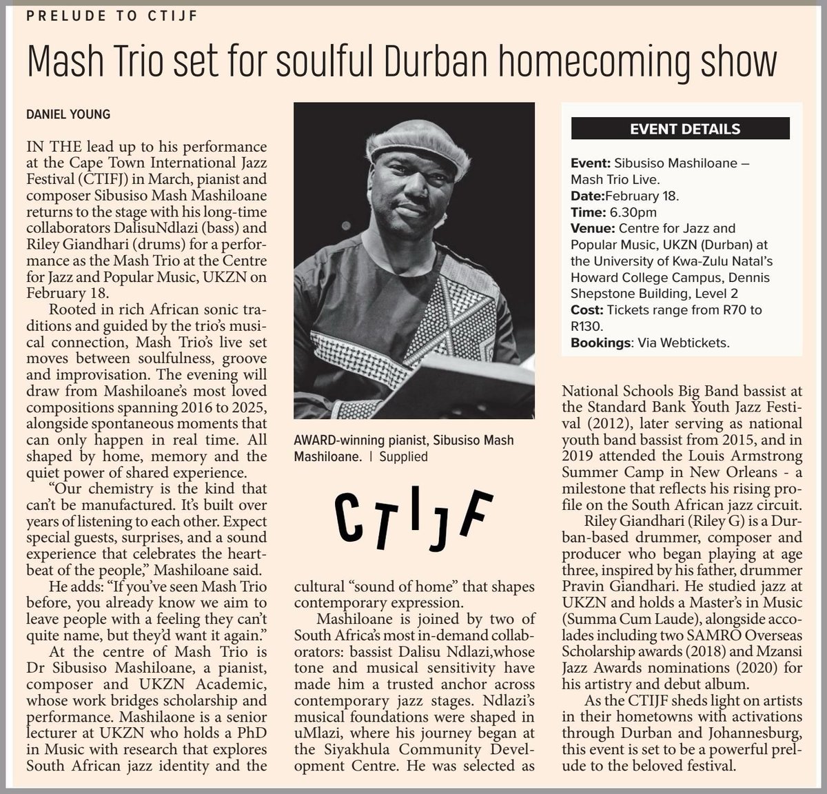 Sibusiso Mash Mashiloane is a multi-award winning musician, composer and teacher - he literally owns more MJA's than any musician in history- A testimony to the excellence of his music (not sure what the author of this article refers it as "Nominations".)

#WedoMoreWednesdays