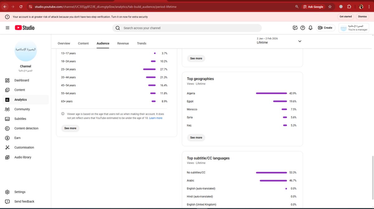 MannJhol's tweet photo. Arabic content organic long monetized channel available for sale

40k realtime

67 long views upload

Algeria Egypt audience top

1100 subscribers

Browser features+suggested views top
#youtube #youtubeautomation #EpsteinFiles https://t.co/J4a5vhxI82