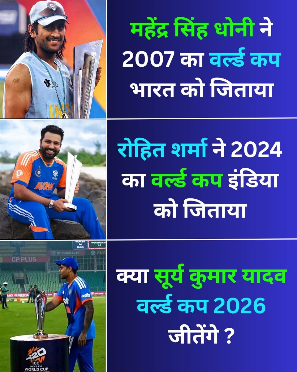 The_Shail_Show's tweet photo. 🏆🇮🇳 CAPTAINS. ERAS. DESTINY? 🇮🇳🏆

✨ MS Dhoni – 2007 T20 World Cup
A young team. A fearless captain. History was made.
🔥 Rohit Sharma – 2024 T20 World Cup
Experience. Calm leadership. Mission accomplished.

🌟 Now the question everyone’s asking…
Can Suryakumar Yadav be the next captain to lift the T20 World Cup for India? 👀
360° batting. Fearless mindset. Big-match temperament.
Is the stage set for a NEW ERA? 🚀

Drop a ❤️ if you believe SKY is the future World Cup–winning captain!

#TeamIndia #T20WorldCup #MSDhoni #RohitSharma #SuryakumarYadav #Captaincy #IndianCricket 🏏🔥