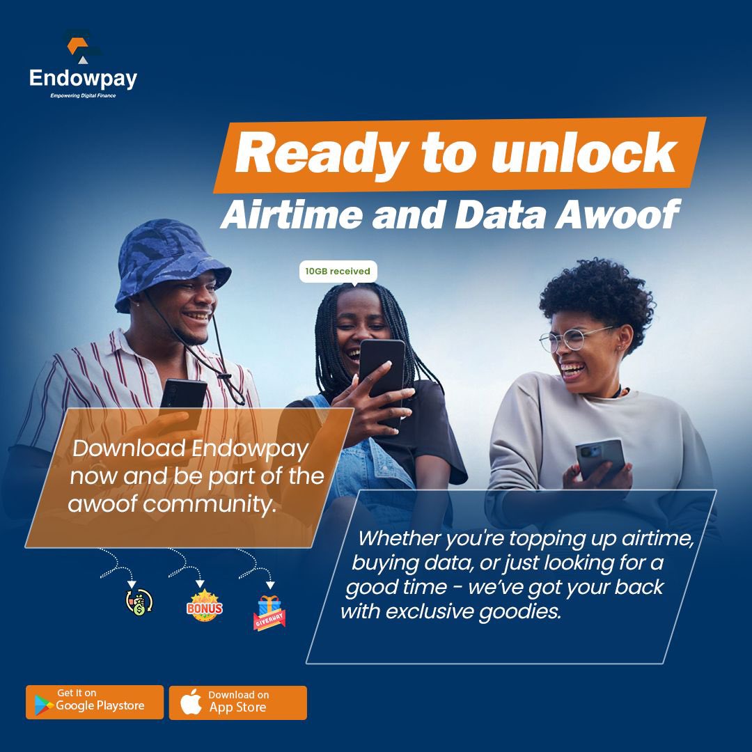 endowpay's tweet photo. Airtime. Data. Awoof.
Join the Endowpay community and enjoy exclusive rewards.
#Endowpay #Awoof #AirtimeAndData #DigitalPayments #FintechNigeria https://t.co/xeduY4Khgl
