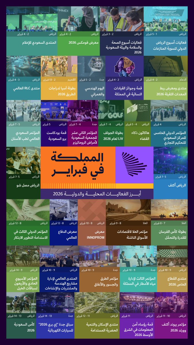 أبرز الفعاليات والمؤتمرات في المملكة في شهر فبراري