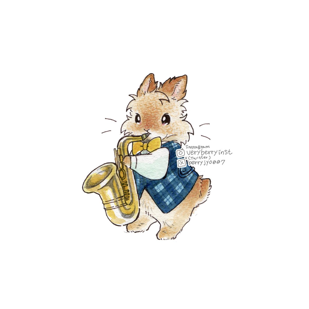 「うさぎさんのコンサート 〜saxophone〜 楽器を描くの とっても難しいね」|VeryBerry うさぎ星さん4/8-9出展のイラスト