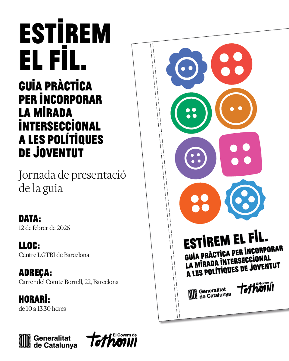 joventutcat's tweet photo. La interseccionalitat no és una etiqueta:
és una manera de fer polítiques de joventut més justes i efectives.
En parlem a la jornada Estirem el fil 🧶
📅 12/02 | 📍Centre LGTBI BCN
🔗 https://t.co/VkvYC1UFMw https://t.co/AsRwXl14z4