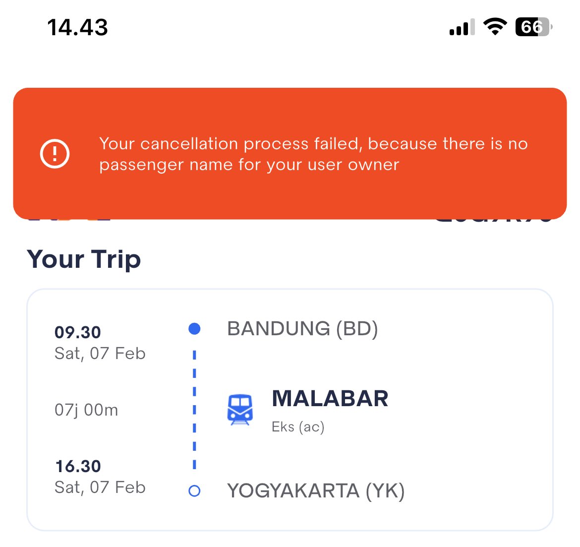 hai railmin <a href="/KAI121/">Kereta Api Indonesia</a> kenapa saya tidak bisa melakukan cancelation ticket ya? muncul notif seperti ini saat klik continue di halaman Ticket Cancellation 

notes : saya memesankan tiket untuk orang lain