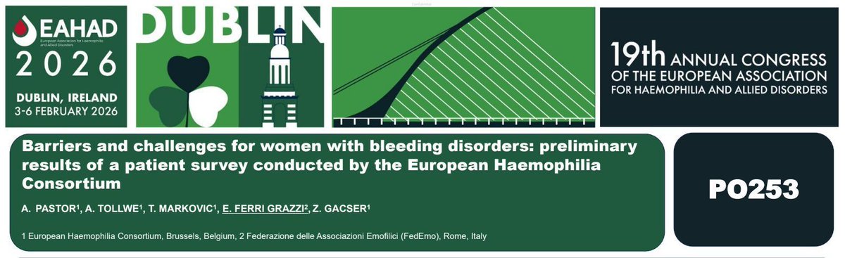 EHC_Haemophilia's tweet photo. 📌 At #EAHAD2026, today, the #EHC presents our poster on barriers for #WomenWithBleedingDisorders! 👀 View it from early afternoon and join us at the Welcome Reception/Poster session (18:30-19:30).
@EAHADnews https://t.co/wH84rtM3q3