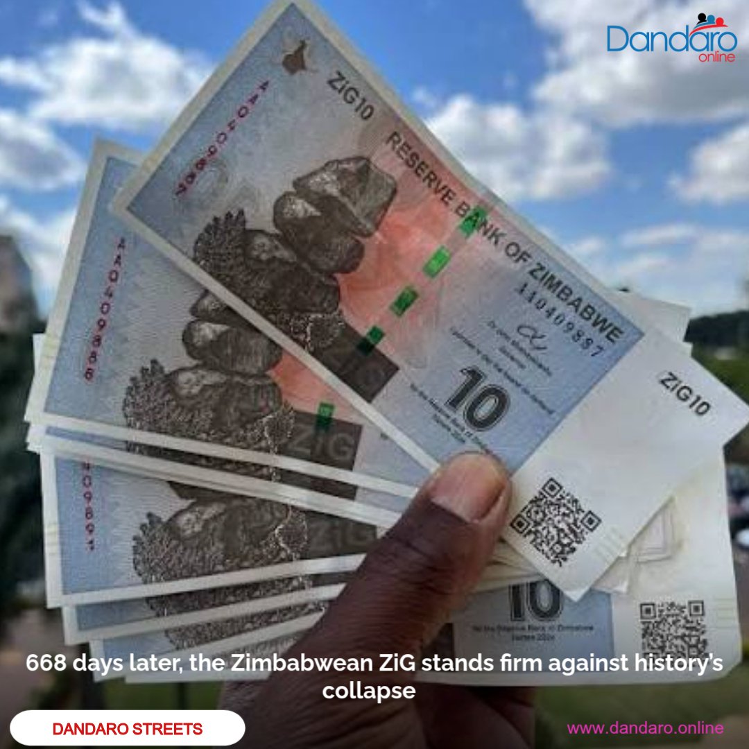 #dandarostreets Nearly two years since its launch, the ZiG currency has defied Zimbabwe’s troubled monetary history by holding firm against the US dollar. 

Introduced on 8 April 2024 and backed by gold and reserves, ZiG has recorded only minimal depreciation—around 2% in