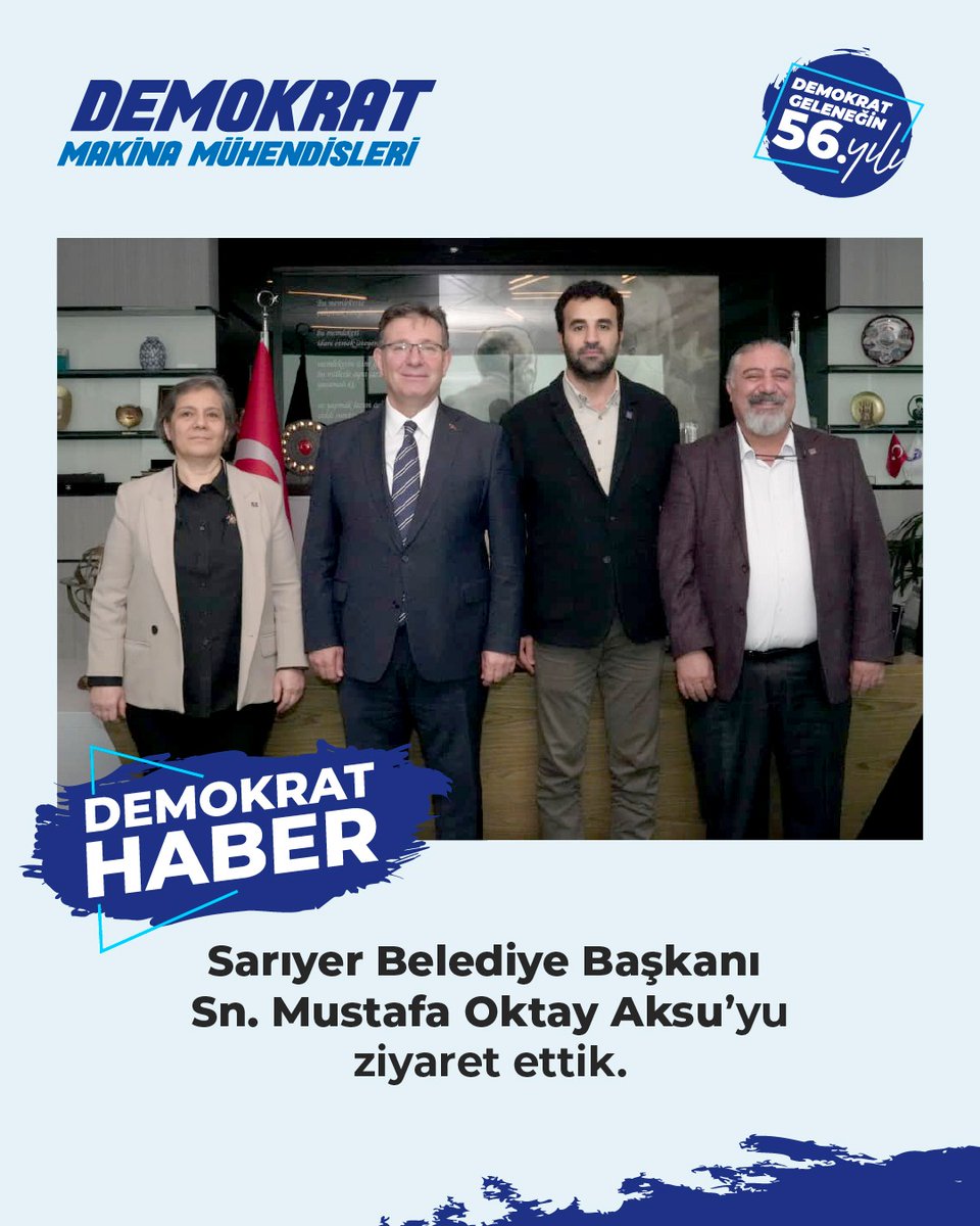 Demokrat Makina Mühendisleri olarak Sarıyer Belediyesi’ne ziyaret gerçekleştirdik. <a href="/SariyerBelediye/">Sarıyer Belediyesi</a> Başkanı Mustafa Oktay Aksu'ya misafirperverliği için teşekkür ederiz.

#DemokratMakinaMühendisleri
#MMOİstanbul
#GelecekBiziz
#Yeniden