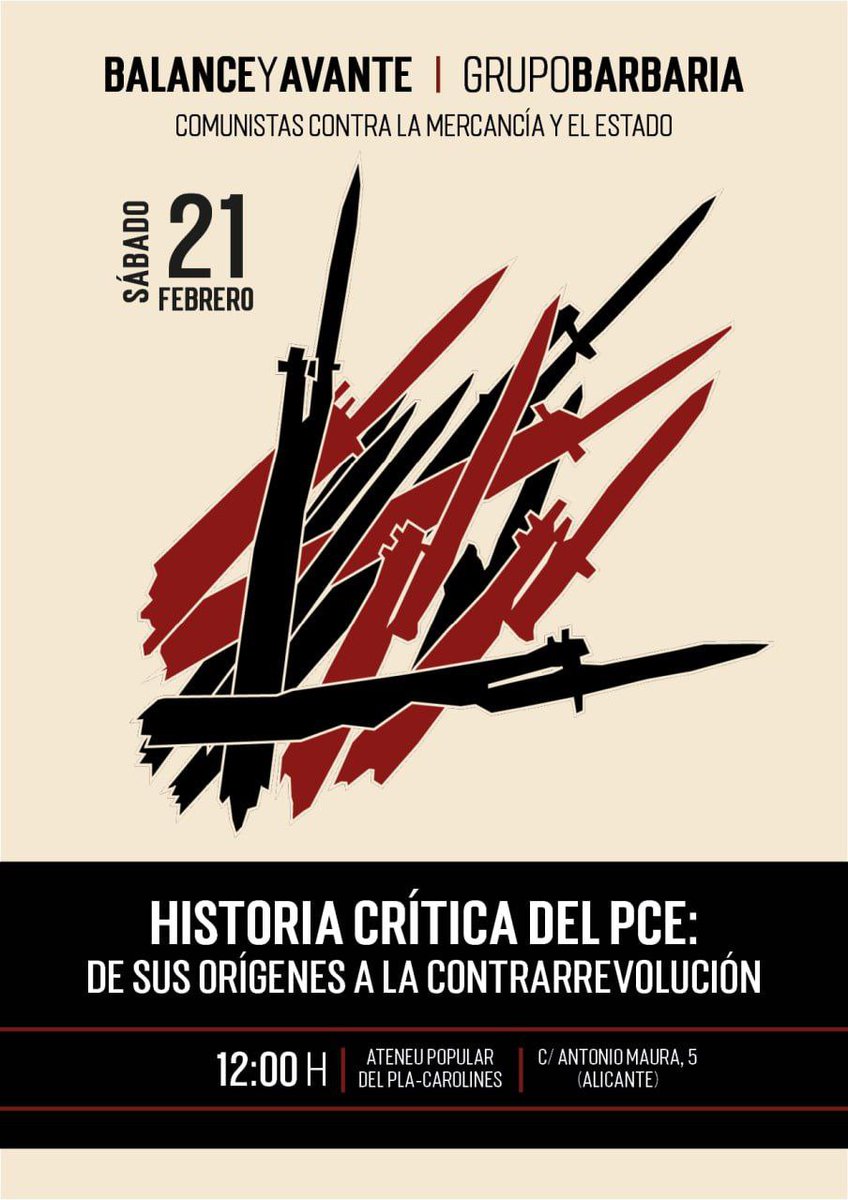 Presentación en Alicante de nuestro cuaderno sobre la Historia del P"C"E. Sábado 21 de febrero a las 12h.
barbaria.net/2025/09/27/cua…