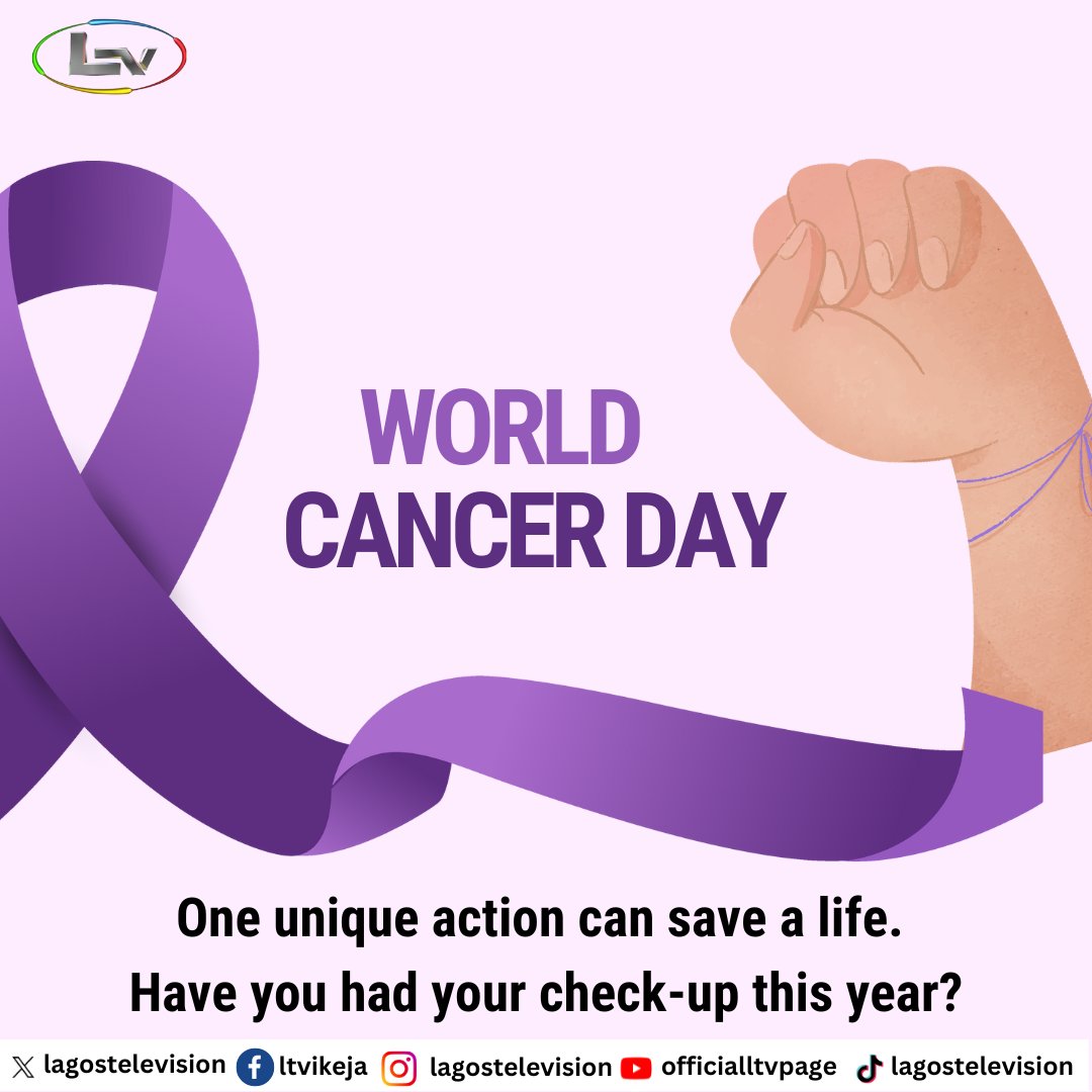 lagostelevision's tweet photo. United by Unique 💜
Every cancer journey is one-of-a-kind—unique stories, unique needs, unique strengths. 

This #WorldCancerDay, let's honour every person behind the diagnosis and build care that truly sees them.

#UnitedByUnique #WorldCancerDay #CancerAwareness #CheckUpNow https://t.co/E7ttRNwzIb
