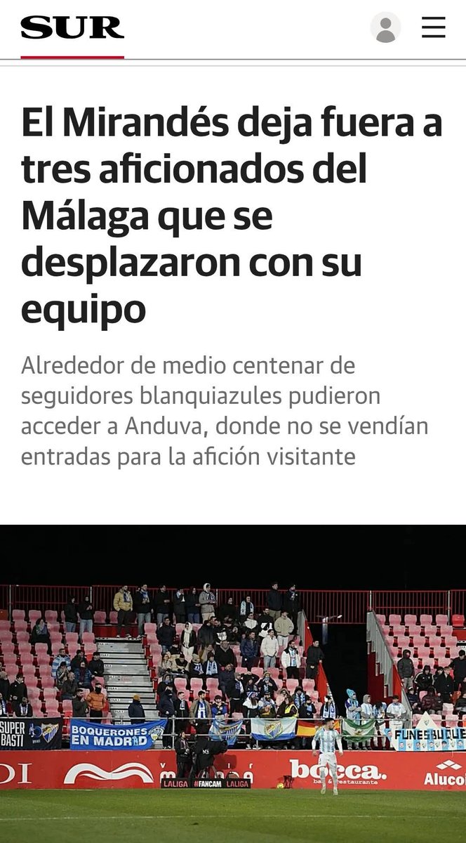 Con medio campo vacío dejar a tres chavales fuera q se han recorrido media España para ver a su equipo incluso mediando el club es de ser muy mierdas <a href="/CDMirandes/">Club Deportivo Mirandés</a> espero q el <a href="/MalagaCF/">Málaga CF</a> lo tenga en cuenta para la próxima #MirandesMalaga