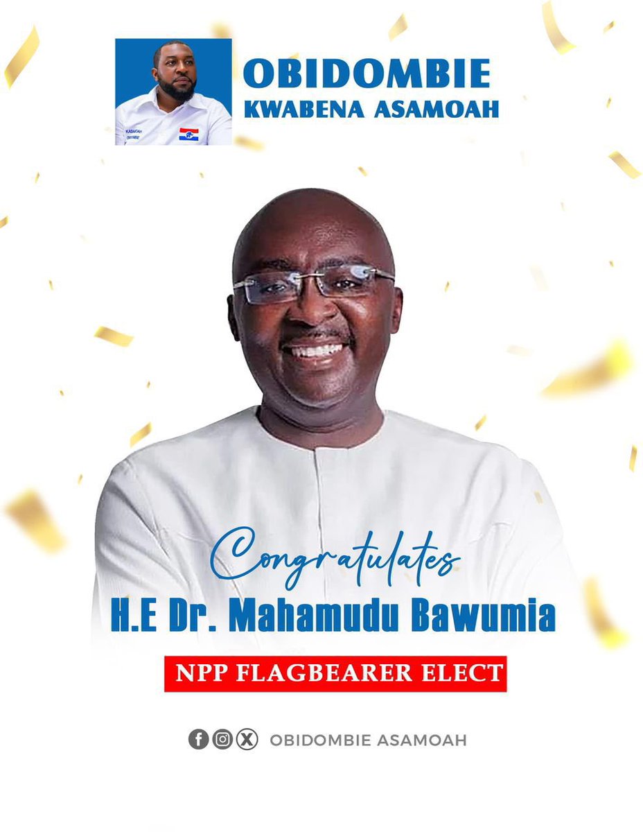 NKesseben's tweet photo. Congratulations to H.E. Dr. Mahamudu Bawumia on a resounding
victory in the NPP Presidential Primaries. Even more impressive is Dr. Bawumia’s
magnanimity, humility, and kindness after his victory. The youth of the NPP and
.

 – Obidombie Kwabena Asamoah (Former Dep. CEO MASLOC https://t.co/sAAR0AfkLP