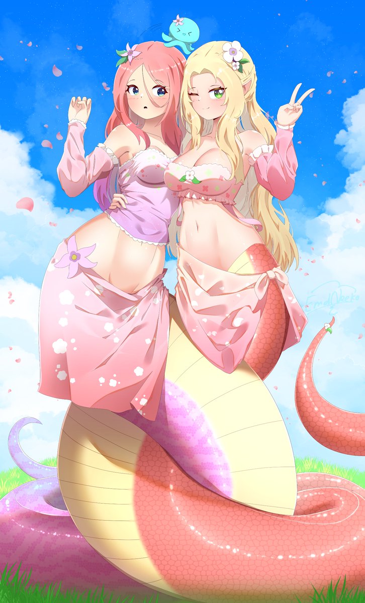 A Mermaids Dream
Sophia likes to wonder what would life be like if she and her friends were to become a lamia like Zahira.
Commission for: Phoenix Scribe
#lamia #commission #ラミア