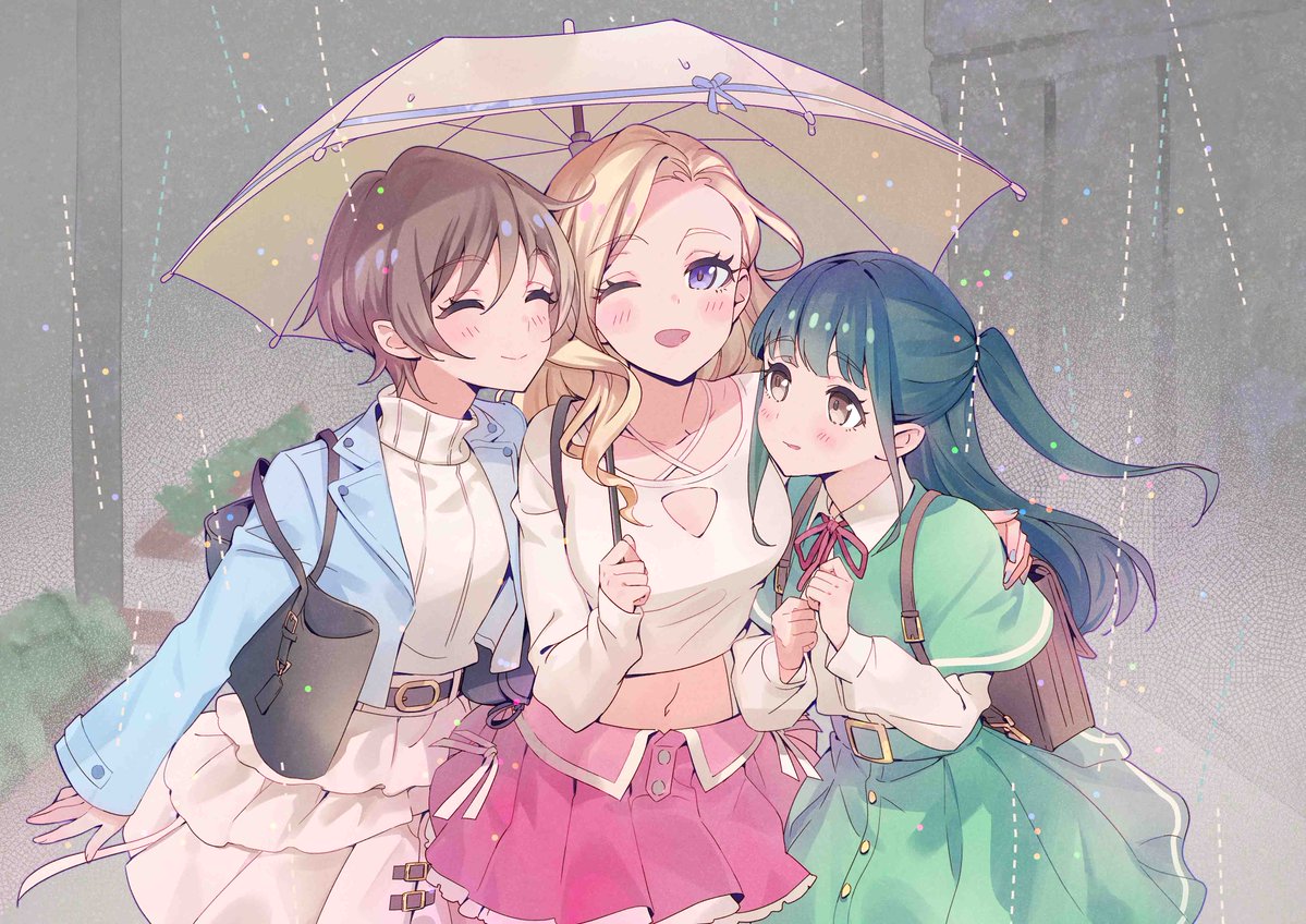 .˚⊹⁺‧┈┈┈┈┈┈┈‧⁺ ⊹˚.
　　#いきづらい部 ！
　　日常動画イラスト
.˚⊹⁺‧┈┈┈┈┈┈┈‧⁺ ⊹˚.

YouTubeチャンネルにて日常動画が公開中！

今回は「雨宿りヒーロー」から
春宮ゆくり、此花輝夜、山田真緑のイラストをお届け♪

是非気になるメンバーの日常を覗いてみてください💕