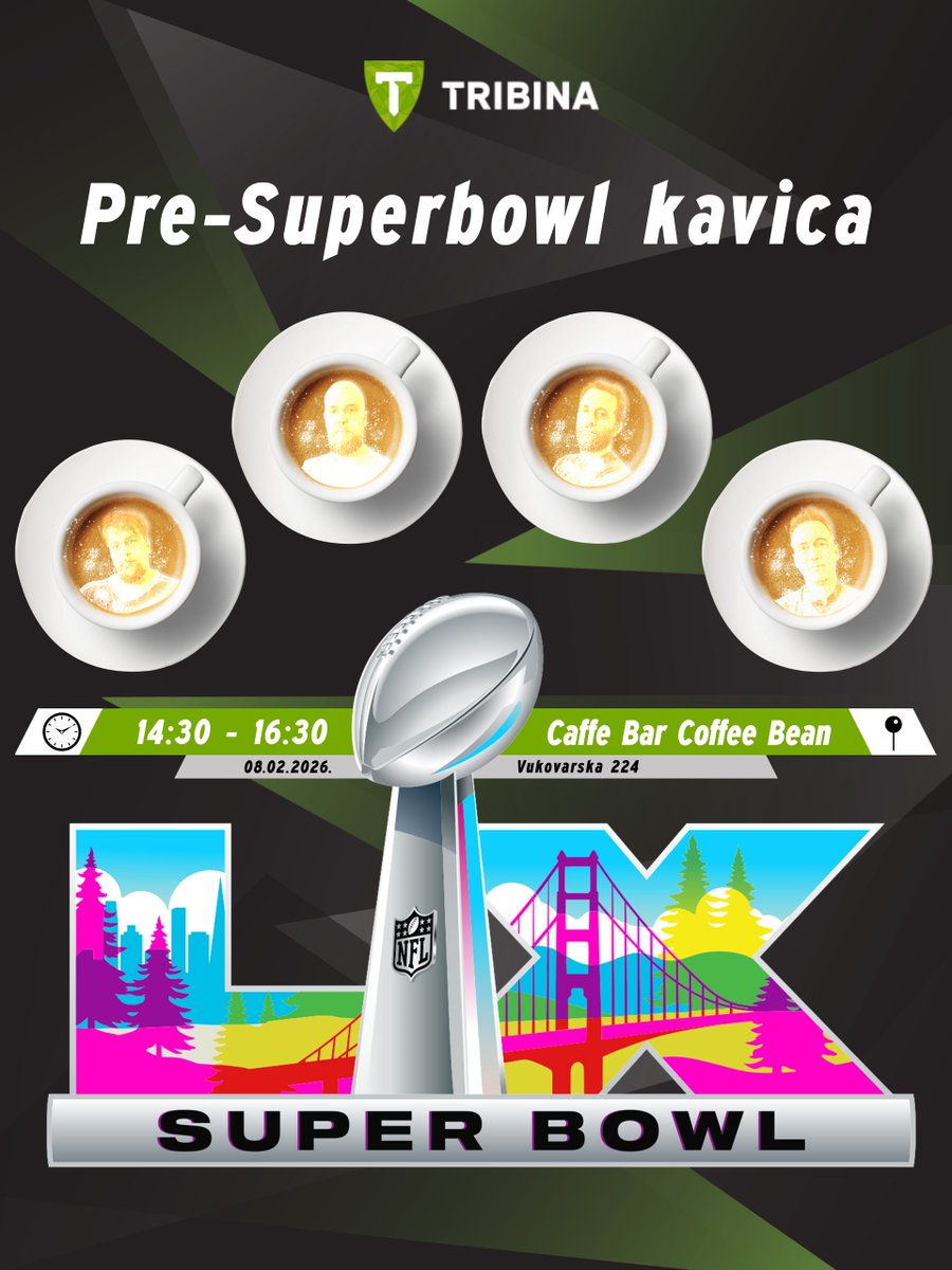 Kako biste bili spremni za Super Bowl dođite u nedjelju u 14:30 u Coffee Bean!

S vama će biti <a href="/buljio/">Hrvoje Frančeski</a> <a href="/BulljiveU/">Hrvoje Bulić</a> <a href="/Medek_T/">Tom Medek</a> i <a href="/ilmambanegro/">Tomislav Viduka</a> 

Malo ćakule na temu Super Bowla i mnogo druženja! #HuddleUp