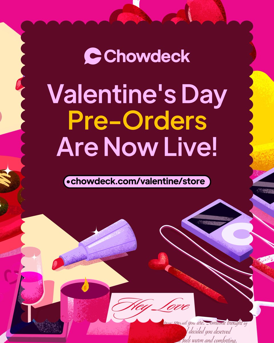 Valentine is coming, pre-order now 🫵🏽 

Update your apps or check out: chowdeck.com/valentine/store 

#forallkindsoflove