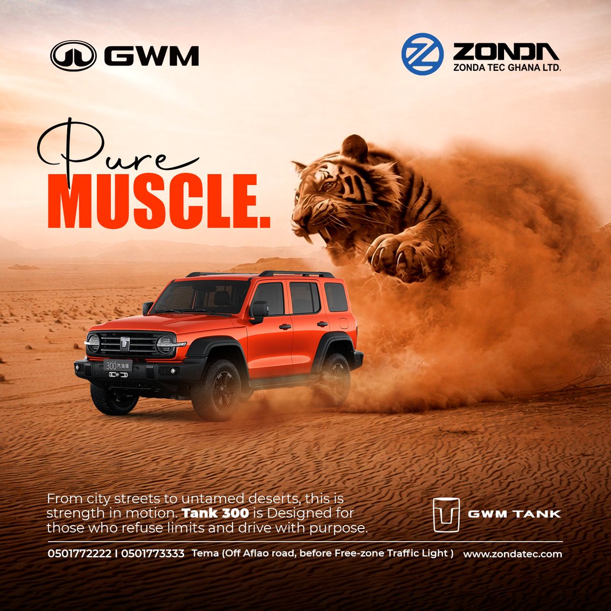 Zondatecghana's tweet image. Pure Muscle.
Unleash the beast with the GWM Tank 300. 📷📷
#beastmode #carsforsale  #vehiclescarrier  #TANK300