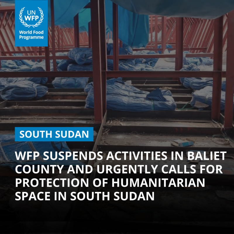 WFP_SouthSudan's tweet photo. ⚠️@WFP has suspended all activities in Baliet County after a convoy carrying 1,500+MT of food and 100 cubic meters of non-food items was attacked multiple times by armed youth and looted by the community.

More details👇🏿