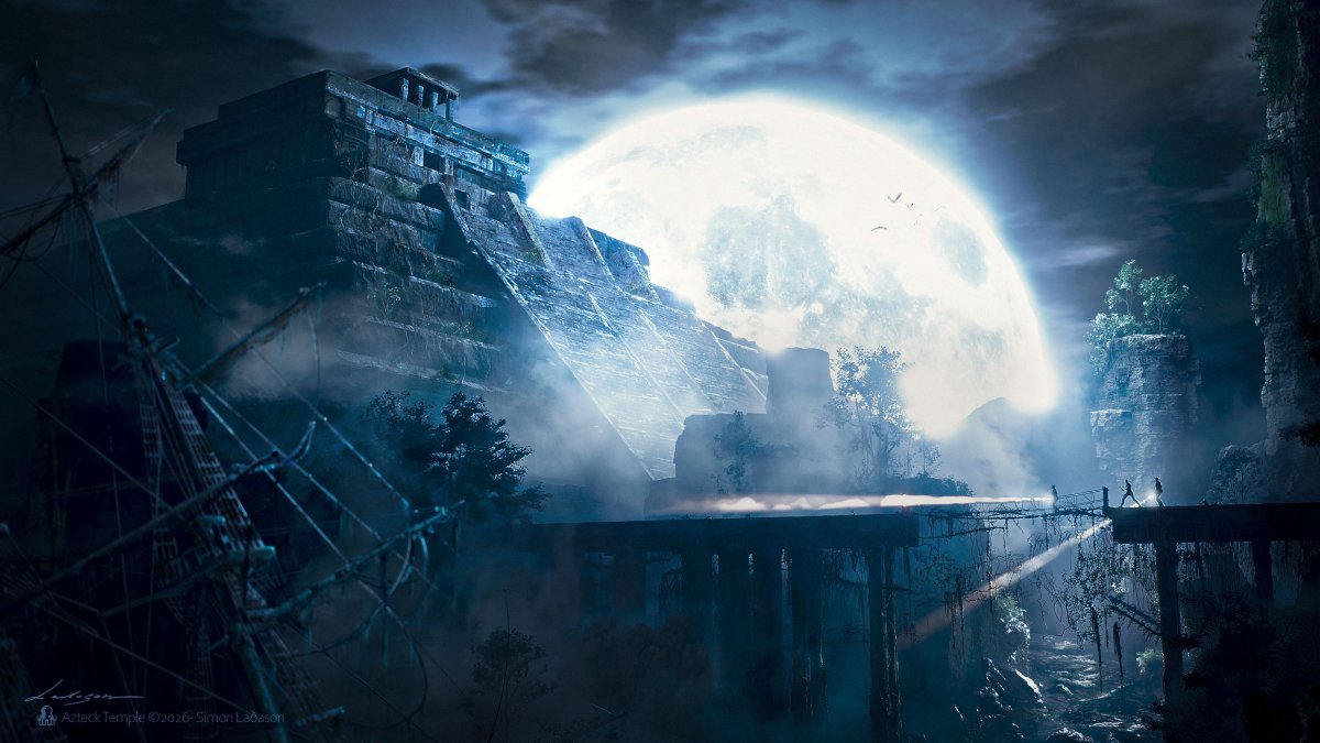 SimonLadason's tweet photo. Cinematic concept art exploring key shots for an adventure film scene.
A forgotten Aztec temple, lost to the jungle.
The real question is: what does the temple protect?

#FilmConceptArt #CinematicArt #VisualDevelopment #AdventureFilm #EnvironmentArt https://t.co/38ZhjGzpKA