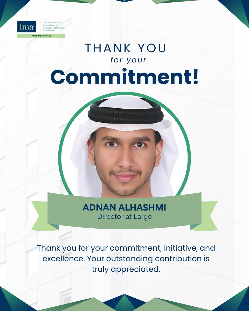 The IMA Abu Dhabi Chapter proudly recognizes our Board Volunteers for their unwavering commitment, leadership, and service to the chapter.

#IMAAbuDhabi #IMAProud #BoardVolunteers #LeadershipInAction #VolunteerRecognition #FinanceProfessionals #CMA #CSCA
