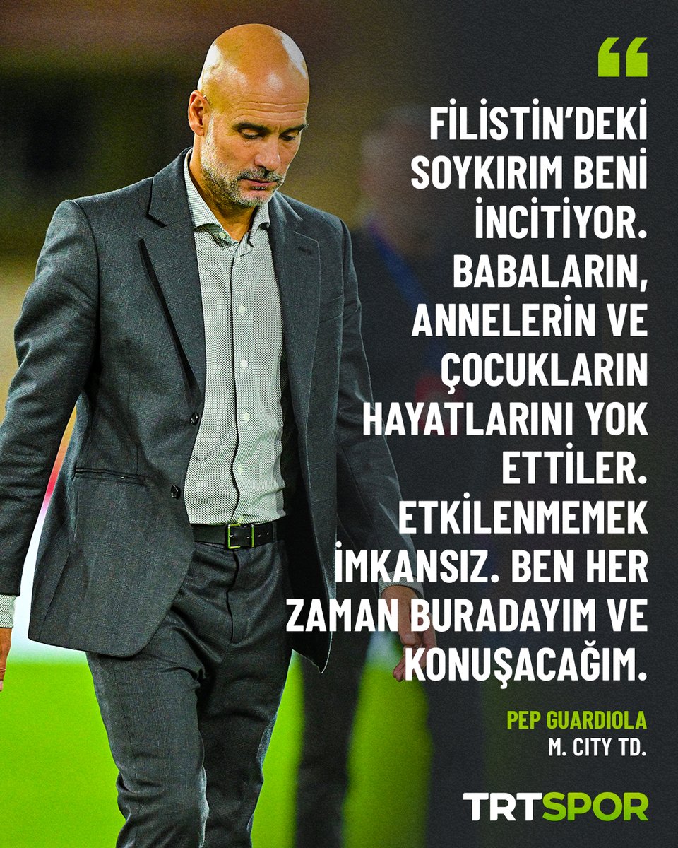 🗣Pep Guardiola: "Filistin’deki soykırım beni incitiyor. Babaların, annelerin ve çocukların hayatlarını yok ettiler. Etkilenmemek imkansız. Ben her zaman buradayım ve konuşacağım."