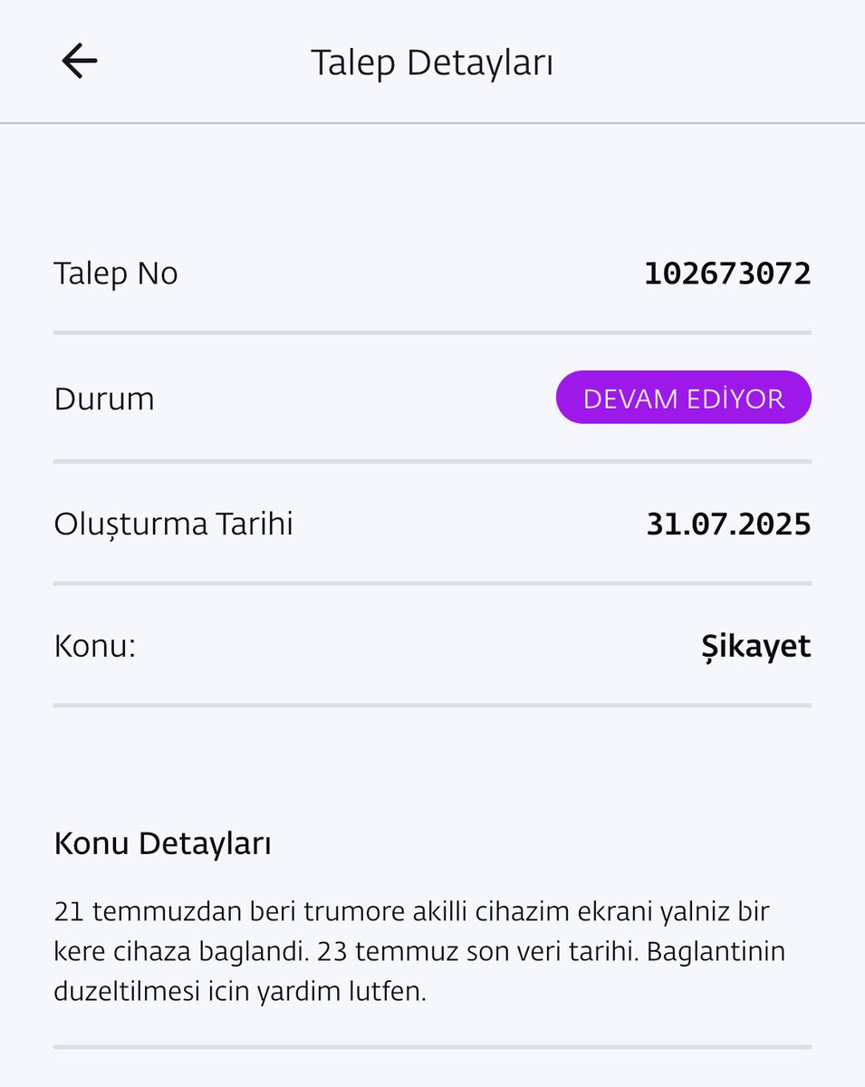 IslakKalaba's tweet photo. 31 TEMMUZ 2025 talep hala duruyor. Tabi problem de. Ozel mesaj atin diye cevap yazmayiz sayin @toggcare ,  yazdik. Cihaz @ToggTrumore da gorunmuyor. Sasi no @togg2022 son 6 hane 009550 https://t.co/pzoK3KOTUJ