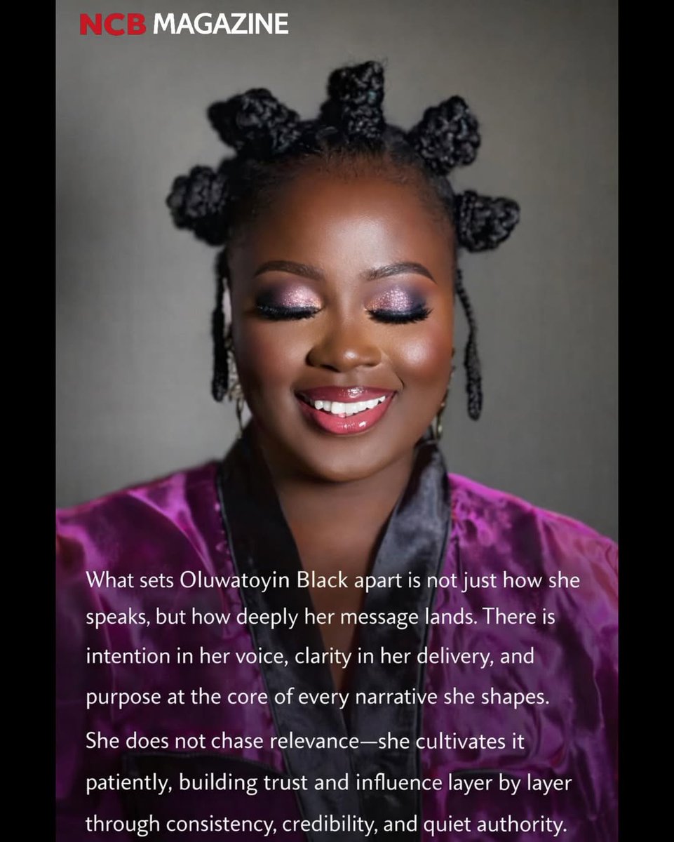 NCBirthdays's tweet photo. Not every story needs noise to be felt.
Oluwatoyin Black’s journey is built on purpose, clarity, and consistency—an influence that speaks quietly, yet powerfully.

#NCBMagazine #InsideStory #WomenOfImpact #PurposeWithMeaning @oluwatoyin_black @blacktv_01 https://t.co/Ys8ZGTC77g