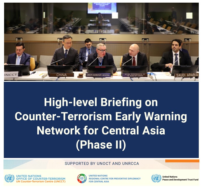 UNRCCA's tweet photo. #SRSG @kahaimnadze, addressing the High-level Briefing on #CT #EarlyWarningNetwork for #CentralAsia, highlighted #EWN as one of the key initiatives under the #UNOCT-#UNRCCA multiyear project, implementing the #UN Global #CT Strategy in 🇰🇿🇰🇬🇹🇯🇹🇲🇺🇿.
More➡️https://t.co/wy5wwLTdCQ https://t.co/pRLeKTw63W