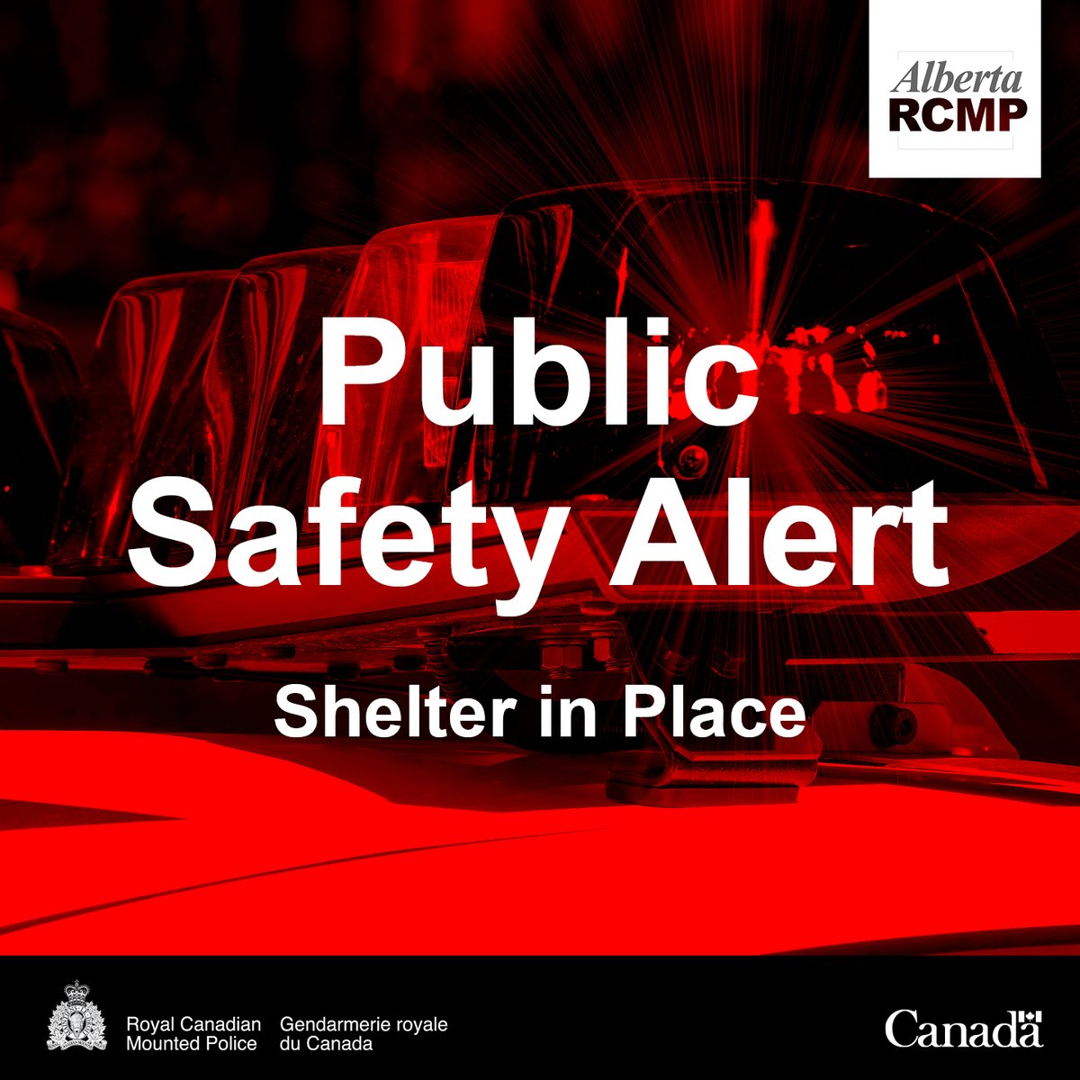 RCMPAlberta's tweet photo. #Alberta RCMP in #Maskwacis are issuing a shelter in place for #LouisBullFirstNation as officers search for armed suspects. Please stay in your residence and don’t open your door. Refrain from posting photos of responding officers and report any suspicious activity. https://t.co/YcFlFCYLht