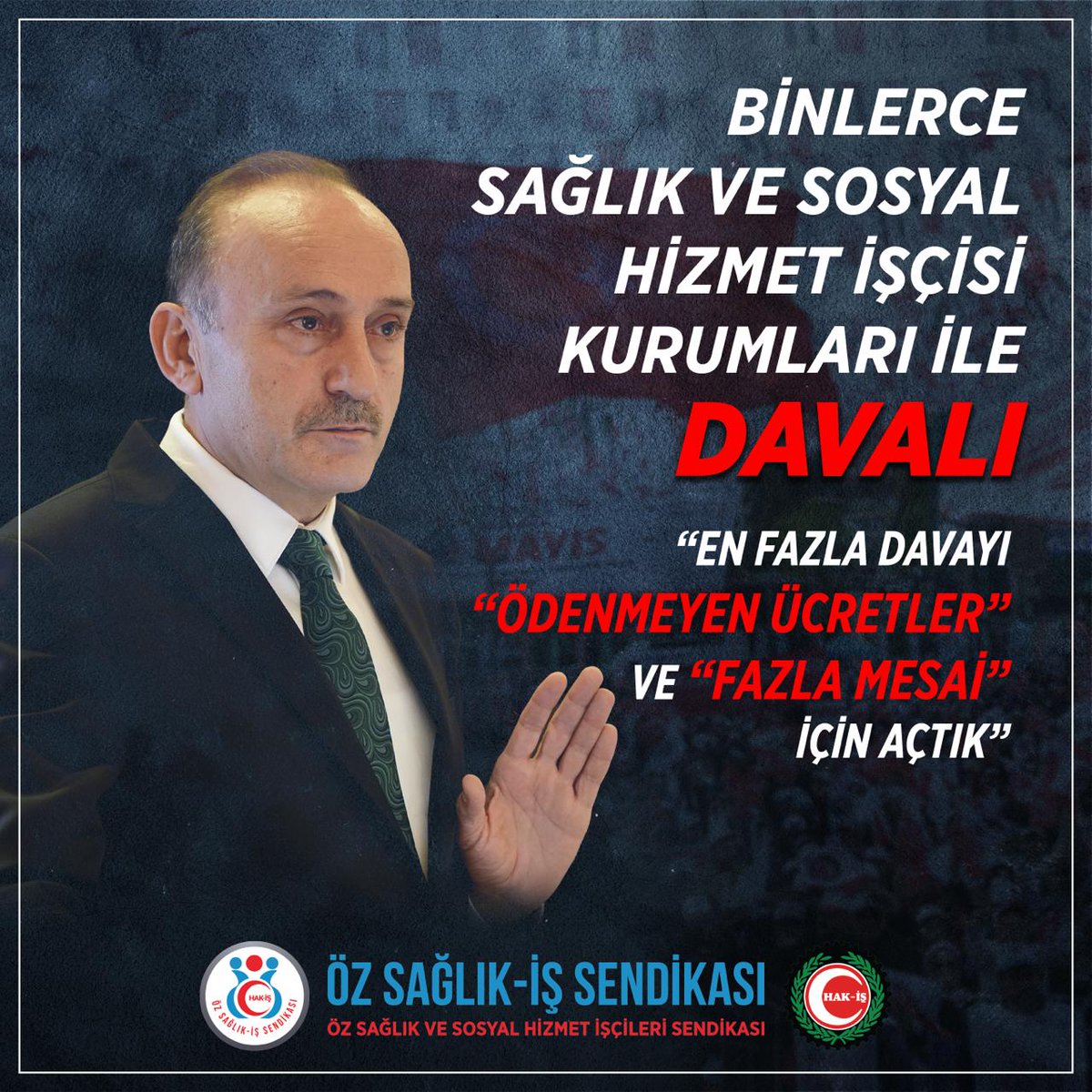 Sağlık emekçisinin hakkı masada değil, gerekirse mahkeme salonlarında alınır.
<a href="/ozsagliksen/">Öz Sağlık-İş Sendikası</a>, binlerce işçi adına açtığı davalarla emeğin gaspına karşı kararlılıkla duruyor. 
<a href="/devletsert/">Devlet Sert</a> <a href="/ErdemFadl/">Fadlı Erdem</a> 
ozsaglikis.org/2026/02/04/bin…