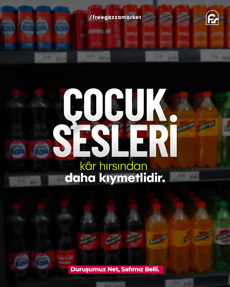 Kola’nın neredeyse tüm alternatif markalarını Free Gazza Market’te bulabilirsiniz. Çocukların katledildiği bir yapıyı destekleyen markaları kapımızdan içeri sokmuyor; bu duruşumuzla tüm marketlere cesur ve onurlu bir tavrın öncüsü olmayı şeref biliyoruz. #FreeGazzaMarket